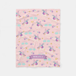Pastelpink | Niedliches Regenbogen-Einhornmuster Fleecedecke