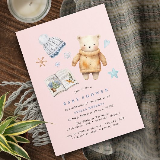Pastelpink | Polar Bear Winter Girl Babydusche Einladung