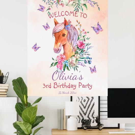 Pastelrosa Kindermädchen Geburtstagsparty Poster (Heimbüro)