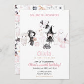 Pastelrosa Mädchen zwischen dem Geburtstag Einladung (Vorne/Hinten)