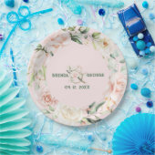 Pastelrosa Rosen Wasserfarbenkranz Pappteller (Party)