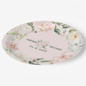 Pastelrosa Rosen Wasserfarbenkranz Pappteller (Schrägansicht)