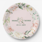 Pastelrosa Rosen Wasserfarbenkranz Pappteller (Vorderseite)