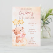 Pastelrosa Teddy Bär Geburtstagsparty Einladung (Stehend Vorderseite)