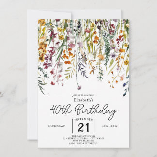 Pastels Chic Wildblumen 40. Geburtstag Einladung