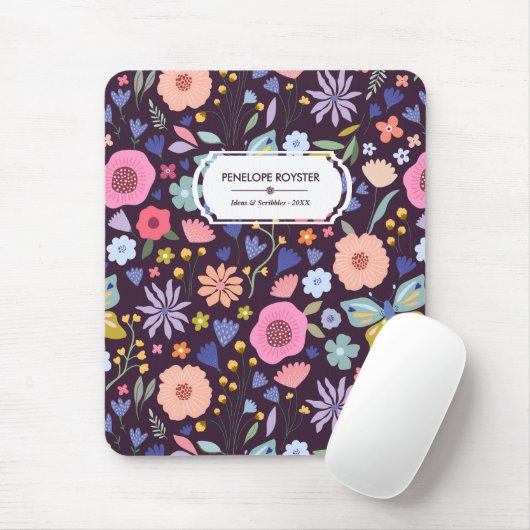 Pastels & Dark Plum Floral Pattern Name Mouse Pad Mousepad (Mit Mouse)