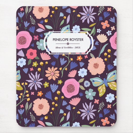 Pastels & Dark Plum Floral Pattern Name Mouse Pad Mousepad (Vorne)