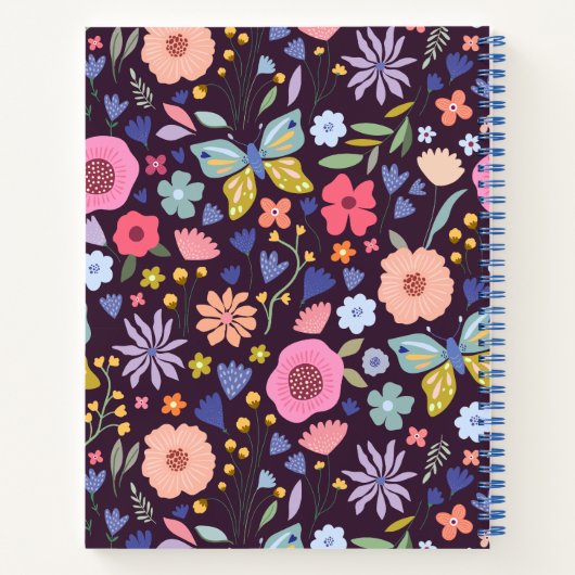 Pastels & Dark Plum Floral Pattern Name Notebook Notizblock (Rückseite)