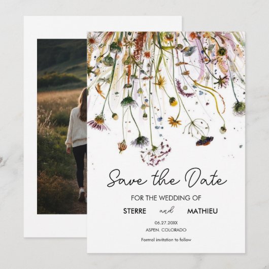 Pastels Einfache Wildblumen Save The Date (Vorne/Hinten)