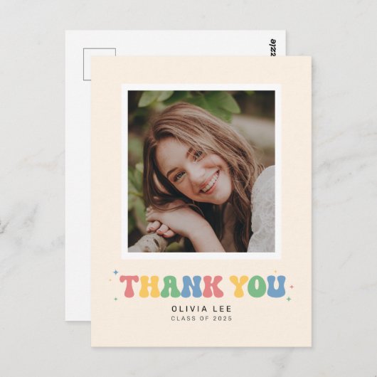 Pastels Groovy Retro Abschluss Danke Postcard Postkarte (Vorne/Hinten)