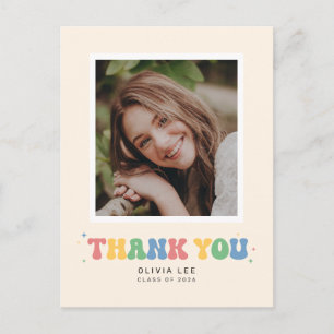 Pastels Groovy Retro Abschluss Danke Postcard Postkarte