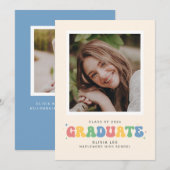 Pastels Groovy Retro Foto Abschluss Ankündigung (Vorne/Hinten)