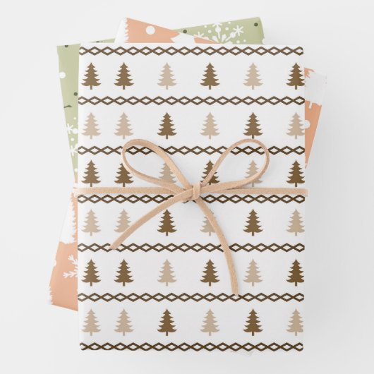 Pastels Grün weiße Weihnachtsbaum Schneeflocken Se Geschenkpapier Set (Beispiel)