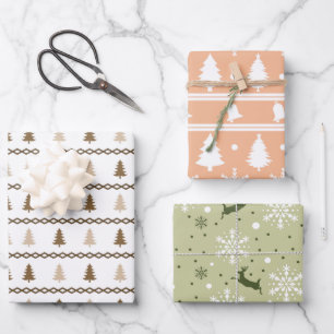Pastels Grün weiße Weihnachtsbaum Schneeflocken Se Geschenkpapier Set