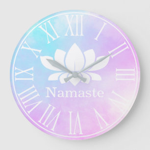 Pastels White Lotus Blume Namaste Yoga Große Wanduhr