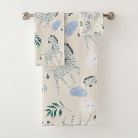 Pastelsafari zebra Tiermuster Kinderzimmer pink Badhandtuch Set (Insitu)