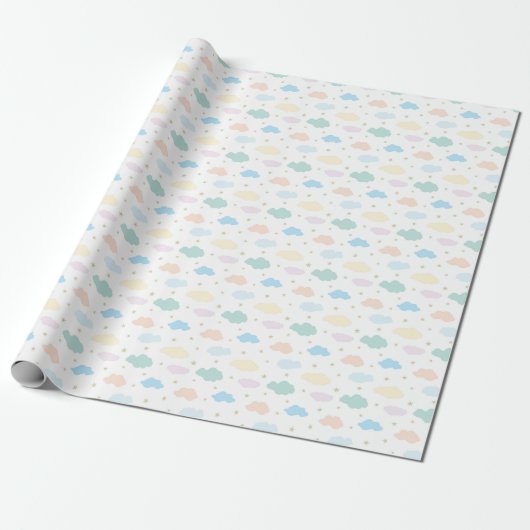 Pastelstars und Wolken Geschenkpapier (Ungerollt)