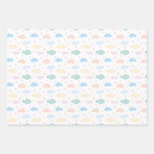 Pastelstars und Wolken Geschenkpapier Set (Vorderseite)