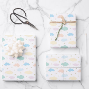 Pastelstars und Wolken Geschenkpapier Set