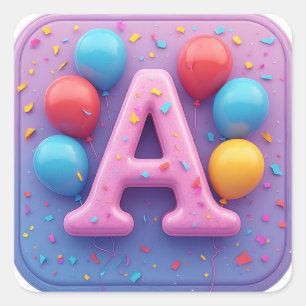 🎂 Pastelt Geburtstagskuchen Buchstabe A Party Dek Quadratischer Aufkleber