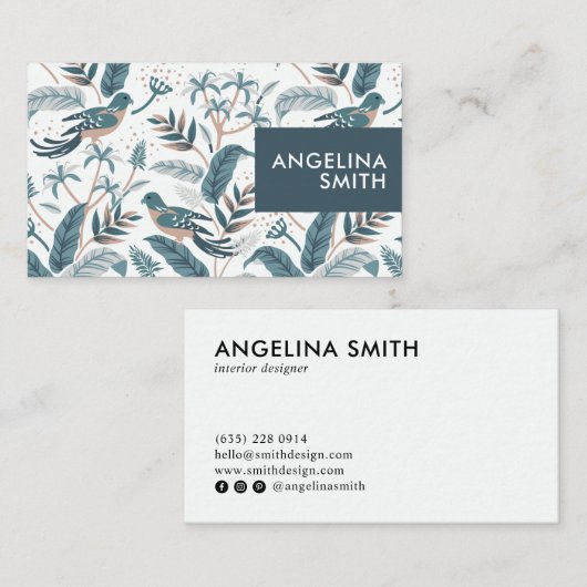 Pastelvögel tropisches Blumenmuster minimalistisch Visitenkarte (Vorne/Hinten)