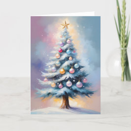 Pastelweihnachtsbaum mit Lila rosafarbenen Ornamen Feiertagskarte