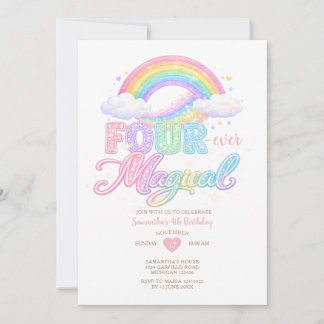 Pastelwolke Magischer Regenbogen 4. Geburtstag  Einladung