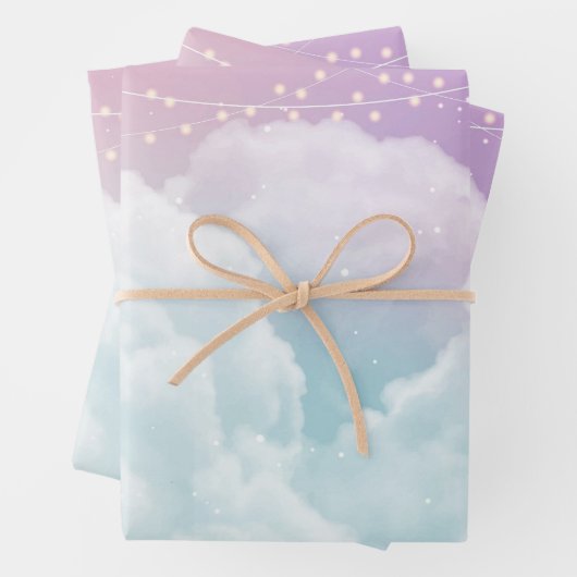 Pastelwolken und Fairy Lights - Papierblätter Geschenkpapier Set (Beispiel)