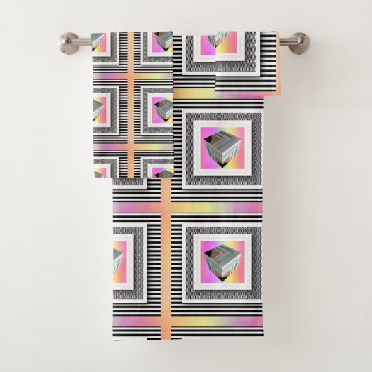 Pastelwürfel mit Streifen Badhandtuch Set (Insitu)