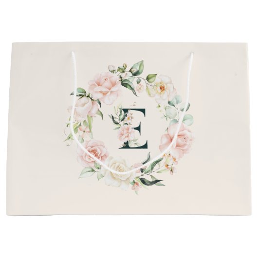 Paster-Rose mit floralen Monogramm E Große Geschenktüte (Vorderseite)