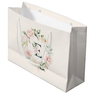 Paster-Rose mit floralen Monogramm E Große Geschenktüte