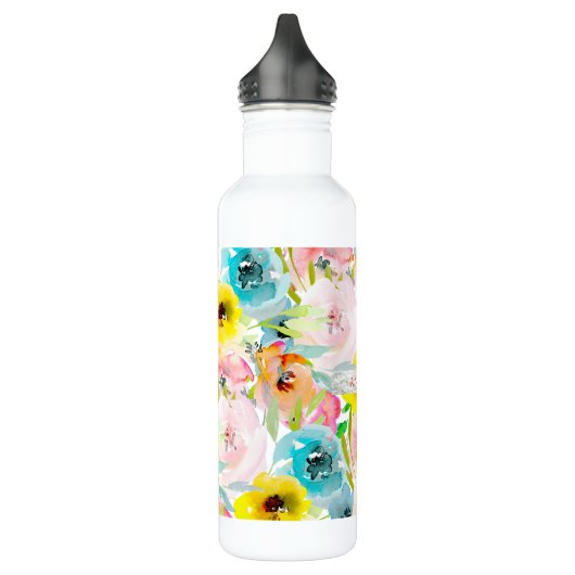 Pastete Aquarellfarben Blume Rosa Aquamarin gelb Edelstahlflasche (Links)