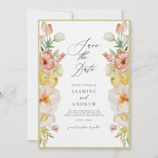 Pastete Blume Save the Date in Rost und Pfirsich Einladung (Vorderseite)