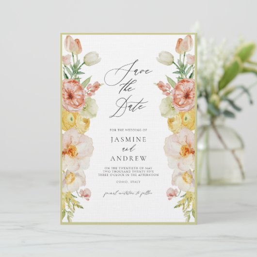 Pastete Blume Save the Date in Rost und Pfirsich Einladung (Stehend Vorderseite)
