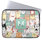 Pastete Cartoon Niedliche Katzen Name Monogramm Laptopschutzhülle (Vorderseite)