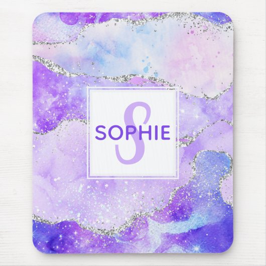 Pastete Lila & Imitate Silver Glitzer Agate Monogr Mousepad (Vorne)