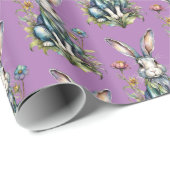 Pastete Lila Niedliche Wasserfarbe Bunny Floral Os Geschenkpapier (Rolleneckpunkt)