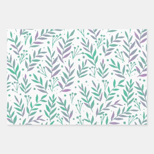 Pastete, lila und grüne Wasserfarben Geschenkpapier Set (Vorderseite 2)