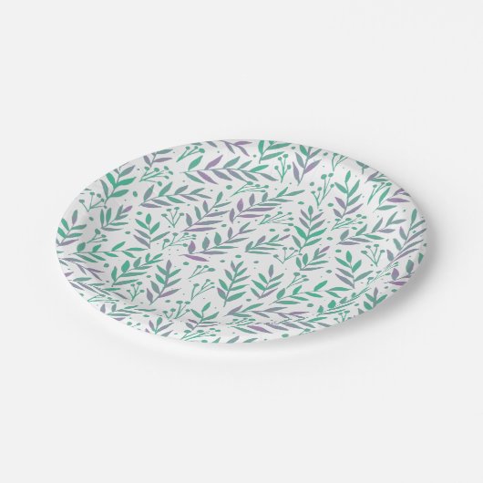 Pastete, lila und grüne Wasserfarben Pappteller (Schrägansicht)