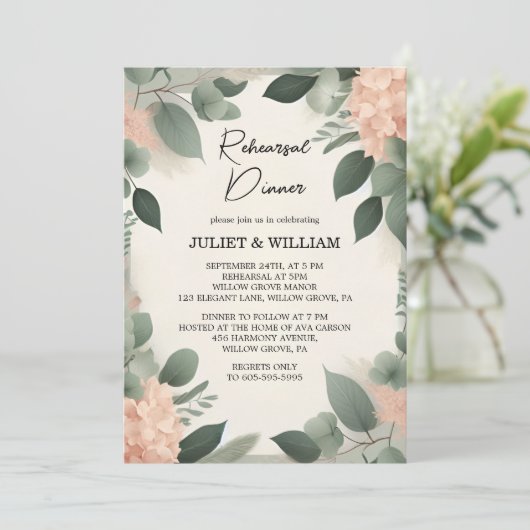 Pastete Peach Mint Moss Sage Green Probe Dinner Einladung (Stehend Vorderseite)