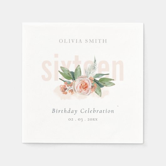 Pastete Peach Rose Blumenstrauß Jeglicher Geburtst Serviette (Vorderseite)