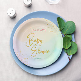 Pastete Regenbogenfarben Babydusche bedruckt Pappteller