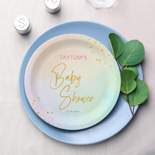 Pastete Regenbogenfarben Babydusche bedruckt Pappteller