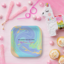 Pastete und rosa Neugeborene mit Foto Pappteller