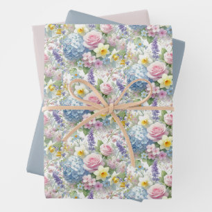 Pastete Wasserfarben Frühlingsblüten Wrapping Pape Geschenkpapier Set