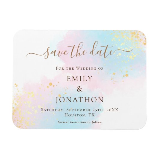 Pastete Wasserfarben Pink Gold Blue Save the Date Magnet (Horizontal)