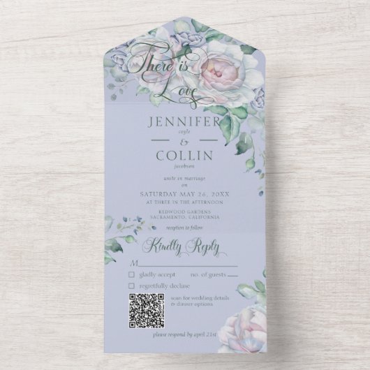 Pastete & White Peonies Peri Floral QR Code All In One Einladung (Innen Boden)