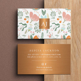 Pastete Wildblumen mit metallischem Kupfermonogram Visitenkarte