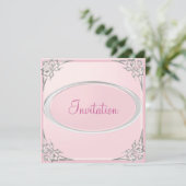 Pasteur Baby Pink Silver Butterfly Event Einladung (Stehend Vorderseite)