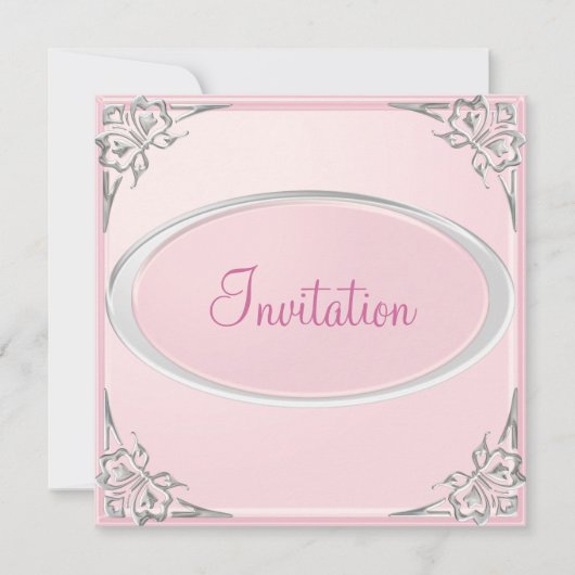 Pasteur Baby Pink Silver Butterfly Event Einladung (Vorderseite)